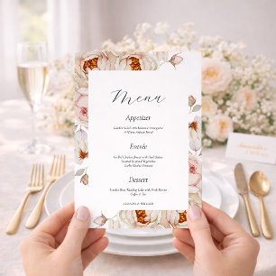 Carte de menu de mariage 'Pivoines en fleurs'