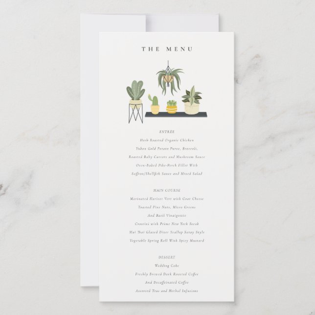 Carte de menu de Mariage Plante Succulent Poted Le (Devant)