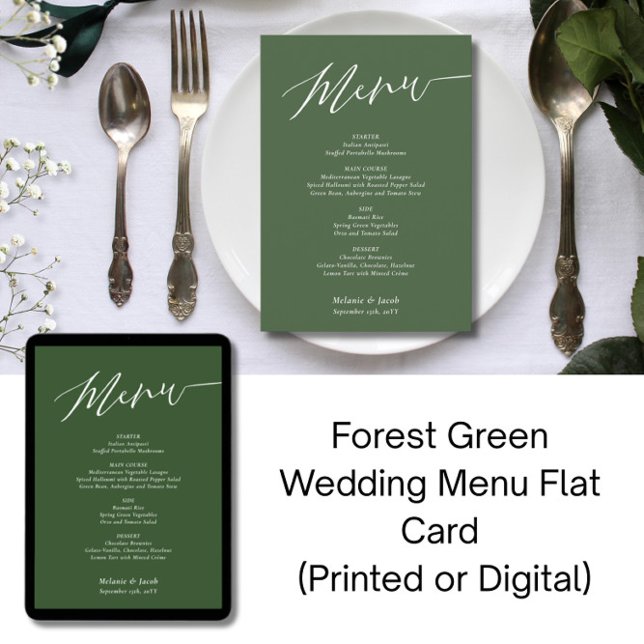 Carte de menu de mariage plat vert forêt (Créateur téléchargé)