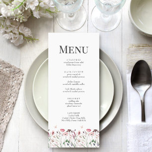 Carte de Menu de Mariage Prairie de Coquelicot Ros
