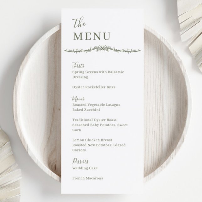 Carte de Menu de Mariage Rambling Rose Vine Sage C (Créateur téléchargé)