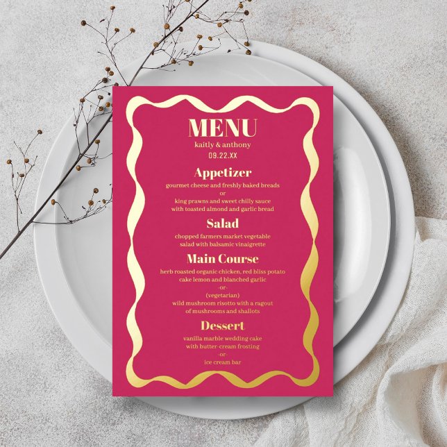 Carte de menu de mariage rétro en véritable feuill (Créateur téléchargé)