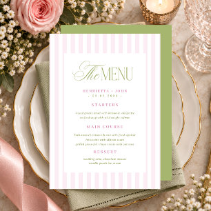 Carte de menu de mariage rétro vintage rose et ver
