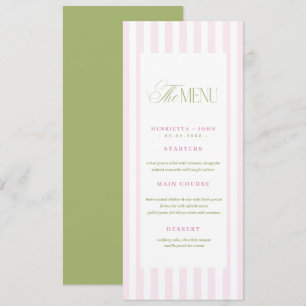 Carte de menu de mariage rétro vintage vert rose r