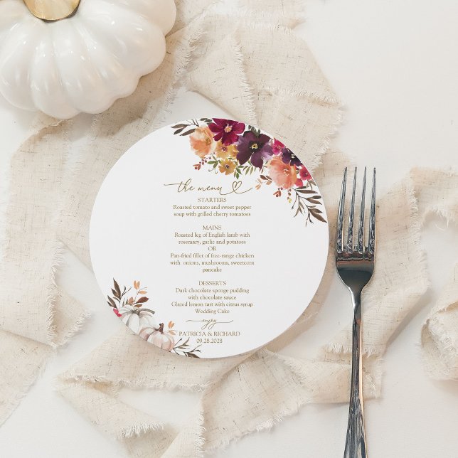 Carte de menu de mariage rond Cercle de citrouille (Créateur téléchargé)