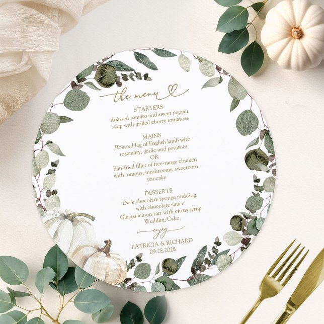Carte de menu de mariage rond citrouille verdure (Créateur téléchargé)