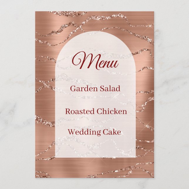 Carte de menu de mariage Rose Gold Pailleté Blanc  (Devant)