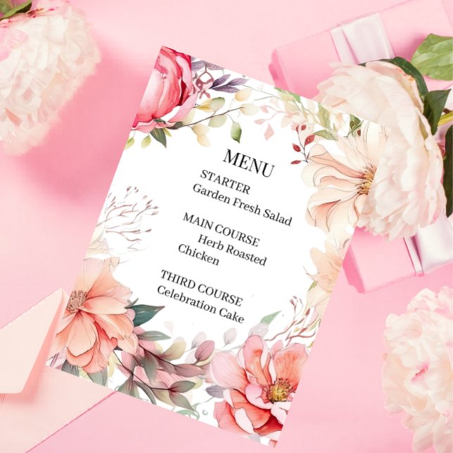 Carte de Menu de Mariage Rose Romantique (Créateur téléchargé)