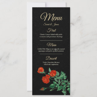 Carte de Menu de Mariage Roses Cramoisies Nuit Éto