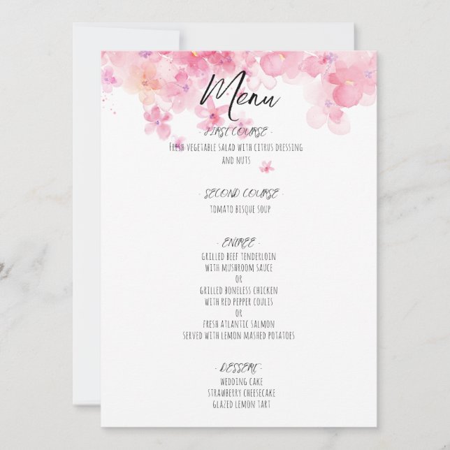Carte de menu de mariage rustique aquarelle à fleu (Devant)