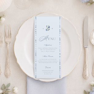 Carte de menu de mariage scandinave bleu poussiére
