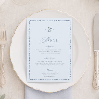 Carte de menu de mariage scandinave bleu poussiére