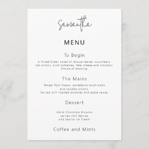 Carte de menu de mariage simple avec nom de l'invi