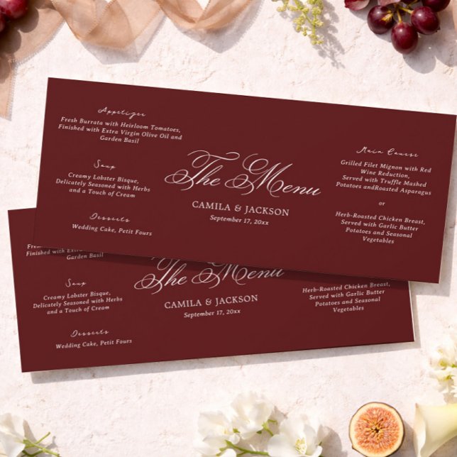Carte de Menu de Mariage Simple Bourgogne Vieille  (Créateur téléchargé)