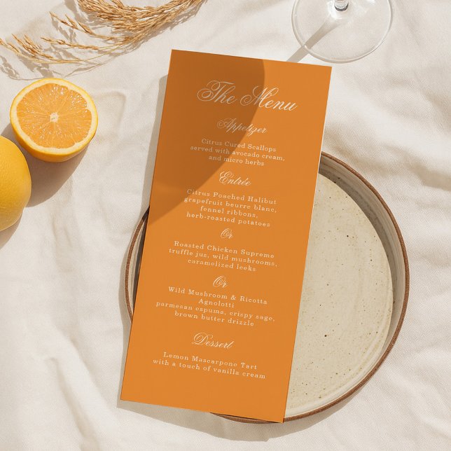 Carte de menu de mariage Sunset Glow Orange Script (Créateur téléchargé)