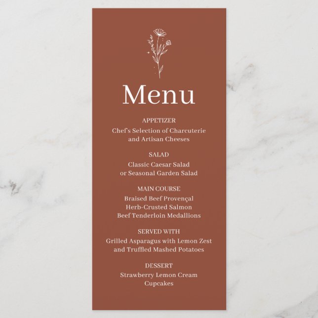 Carte de menu de mariage Terracotta Boho (Devant)