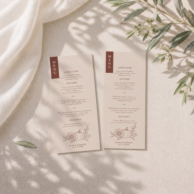 Carte de menu de mariage tournesol citrouille roui (Créateur téléchargé)