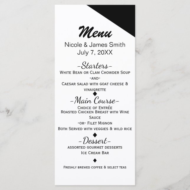 Carte de menu de mariage triangulaire élégante noi (Devant)