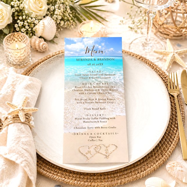 Carte de Menu de Mariage Tropical sur la Plage aux (Créateur téléchargé)