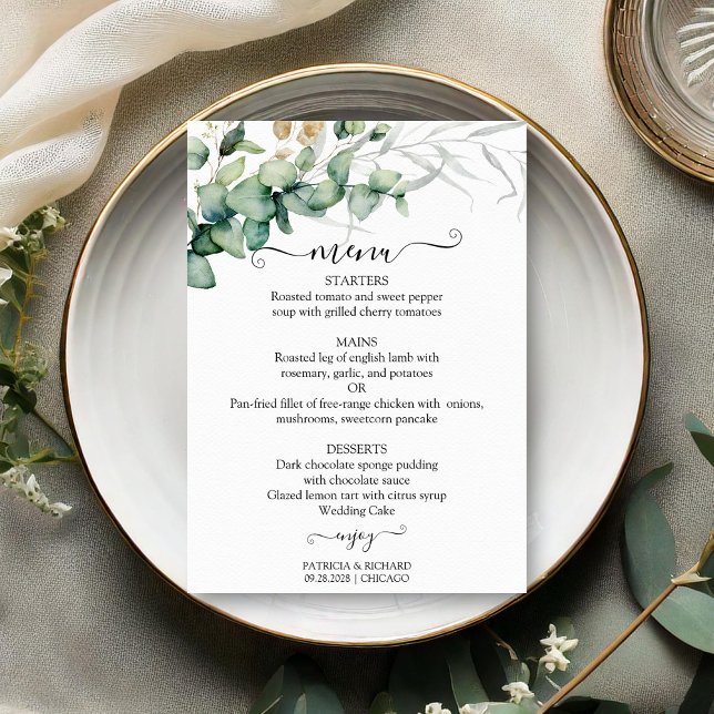 Carte de Menu de Mariage Végétal Chic Rustique (Créateur téléchargé)