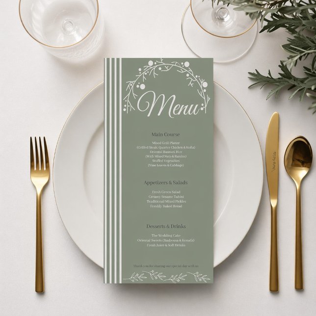Carte de Menu de Mariage Vert Sage Élégant (Créateur téléchargé)