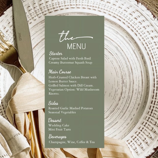 Carte de Menu de Mariage Vert Sauge Modifiable (Créateur téléchargé)