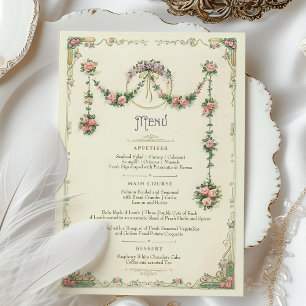 Carte de menu de mariage victorien