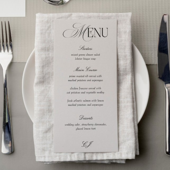 Carte de menu de mariage victorienne noire et ivoi (Créateur téléchargé)