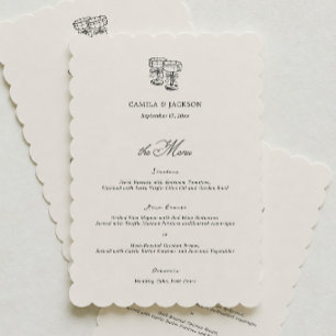 Carte de menu de mariage vintage noir et ivoire