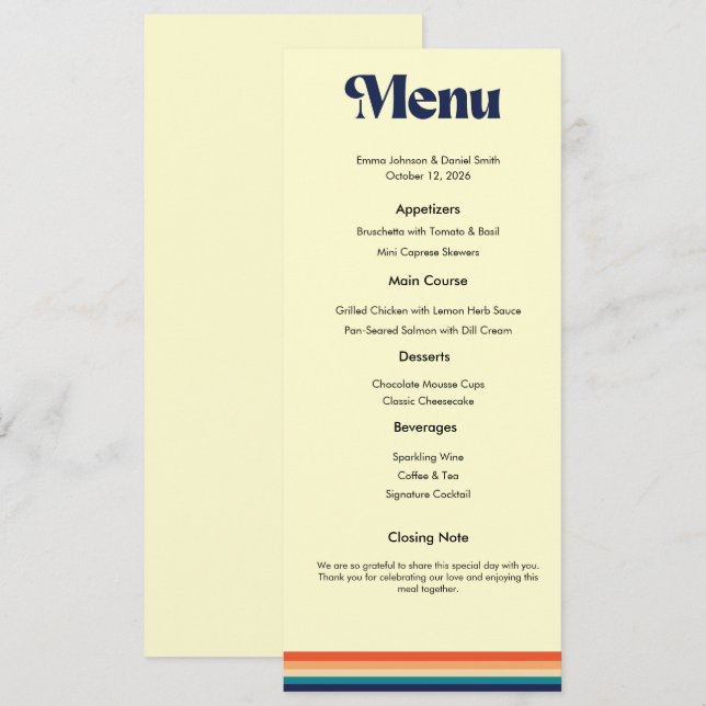 Carte de menu de mariage Vintage Vibes (Devant / Derrière)