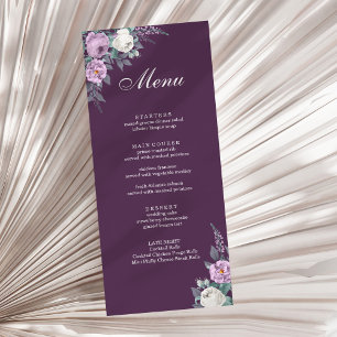 Carte de menu de mariage violet foncé