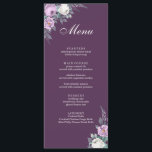 Carte de menu de mariage violet foncé<br><div class="desc">Cette carte de menu de mariage violet foncé présente des pivoines,  lavande,  formes géométriques et typographie moderne élégante aquarellées blanches et violettes. Idéal pour un mariage en plein air. Trouvez des articles assortis dans la collection de mariage floral lavande violet.</div>