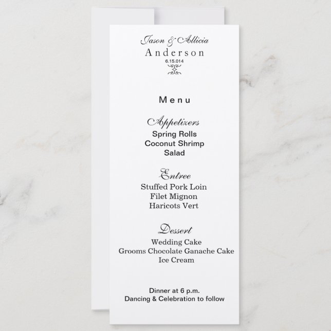Carte de menu de miroitement d'or pour des mariage (Devant)