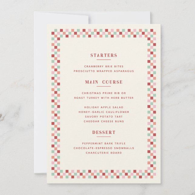 Carte de menu de Noël à damier de vacances - Berry (Devant)