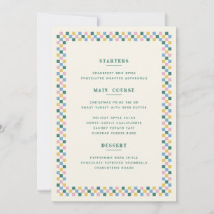 Carte de menu de Noël à damier - sarcelle