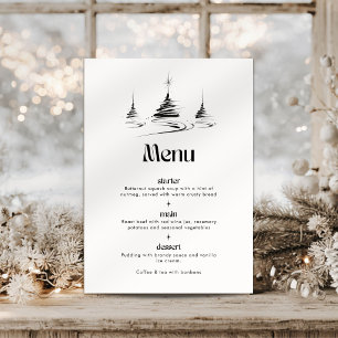 Carte de menu de Noël avec arbres dessinés à la ma