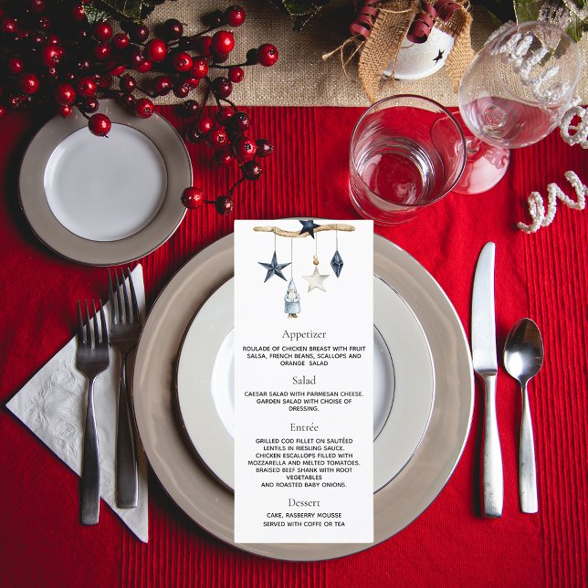 Carte de menu de Noël blanc bleu nordique (Créateur téléchargé)