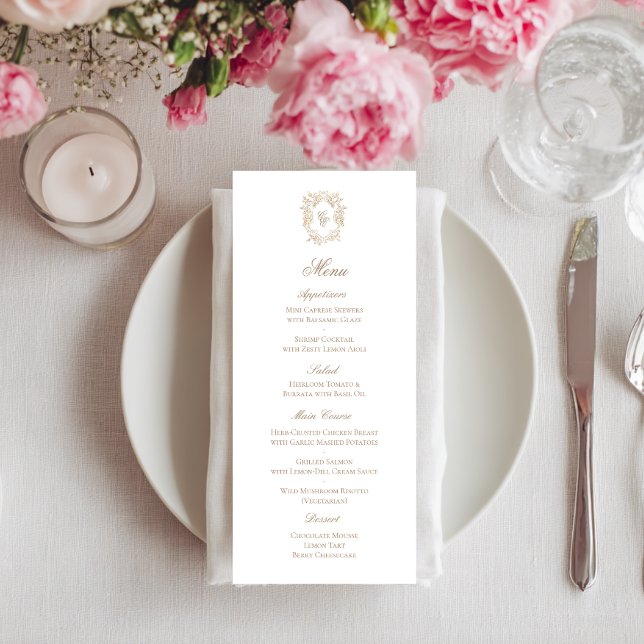 Carte de menu de réception de mariage à armoiries  (Créateur téléchargé)
