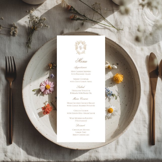 Carte de menu de réception de mariage à armoiries  (Créateur téléchargé)