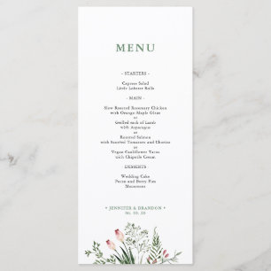 Carte de menu de réception de mariage à l'aquarell