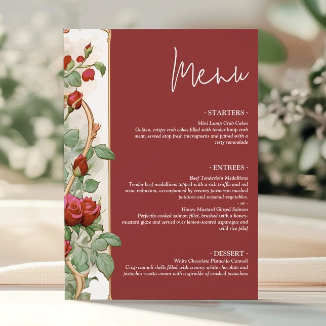 Carte de menu de réception de mariage aux roses ro (Créateur téléchargé)