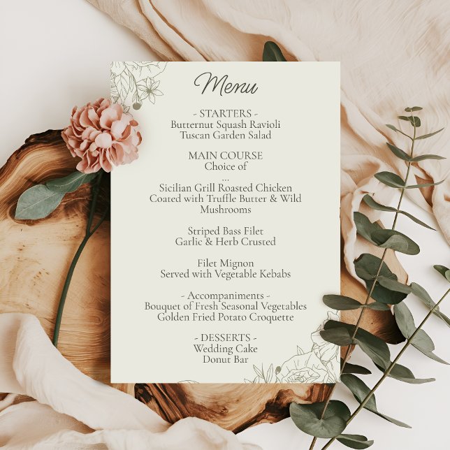 Carte de Menu de Réception de Mariage Botanique Él (Créateur téléchargé)