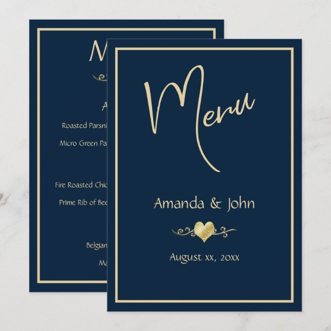 Carte de Menu de Réception de Mariage Classique Na (Devant / Derrière)