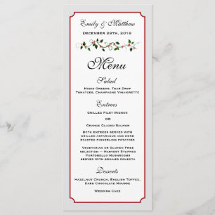Carte de menu de réception de mariage de vacances 