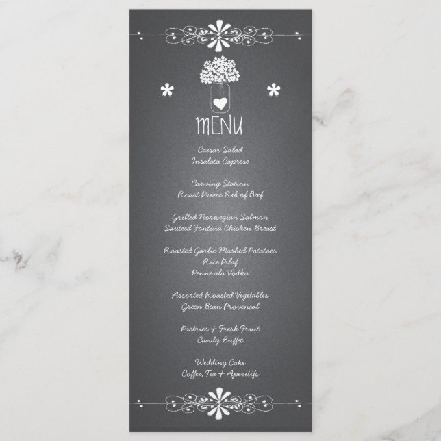 Carte de menu de réception de mariage en bocal Mas (Devant)