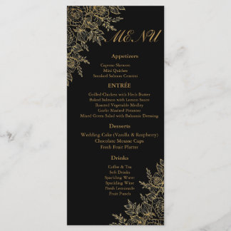 Carte de menu de réception de mariage floral or no