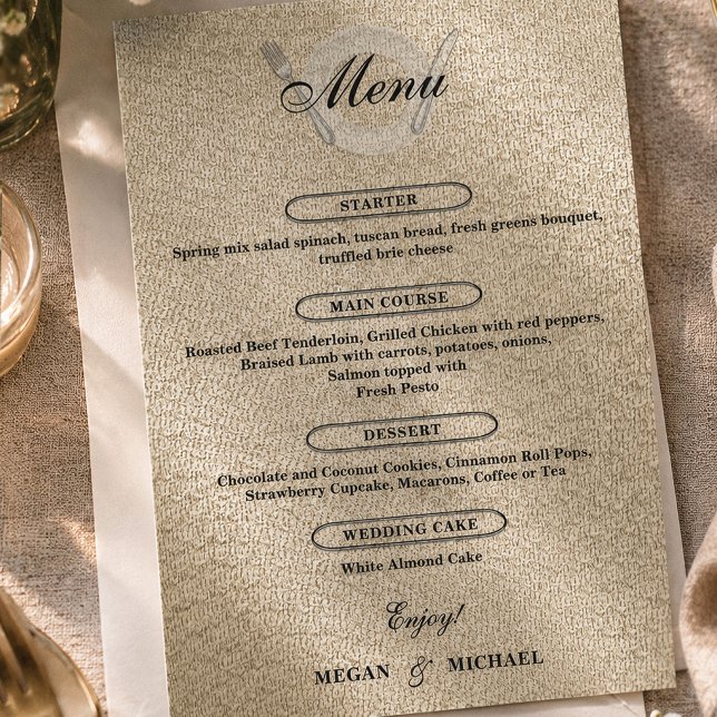 Carte de menu de réception de mariage simple ivoir (Créateur téléchargé)