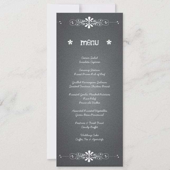 Carte de menu de réception de mariage sur tableau  (Devant)