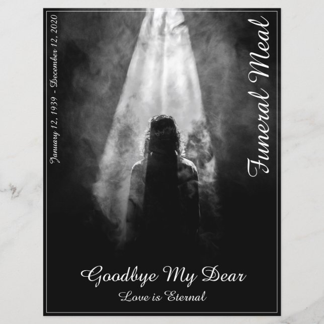 Carte de menu de repas funéraire Dans la lumière (Devant)