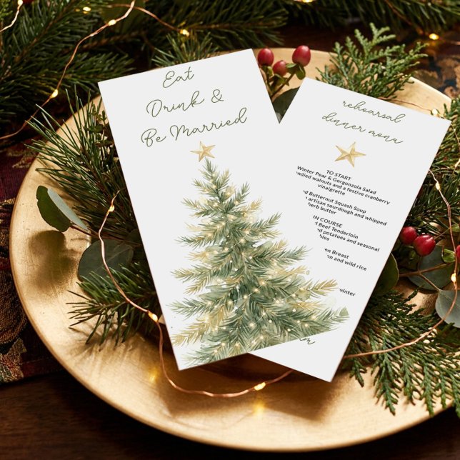 Carte de Menu de Répétition de Noël Étoile Dorée (Christmas Tree Menu by Darling & May)